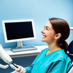 **Prompt:** A dentist using a digital scanner inside a modern dental clinic, examining a patient's teeth. The clinic has advanced equipment. Focus on the technology and the dentist's professionalism. fully clothed, appropriate attire, safe for work, perfect anatomy, natural proportions, professional photography, high quality.