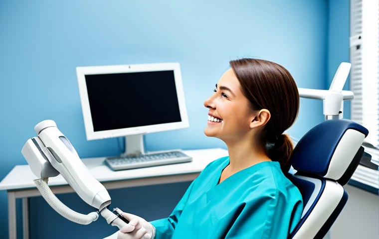 **Prompt:** A dentist using a digital scanner inside a modern dental clinic, examining a patient's teeth. The clinic has advanced equipment. Focus on the technology and the dentist's professionalism. fully clothed, appropriate attire, safe for work, perfect anatomy, natural proportions, professional photography, high quality.