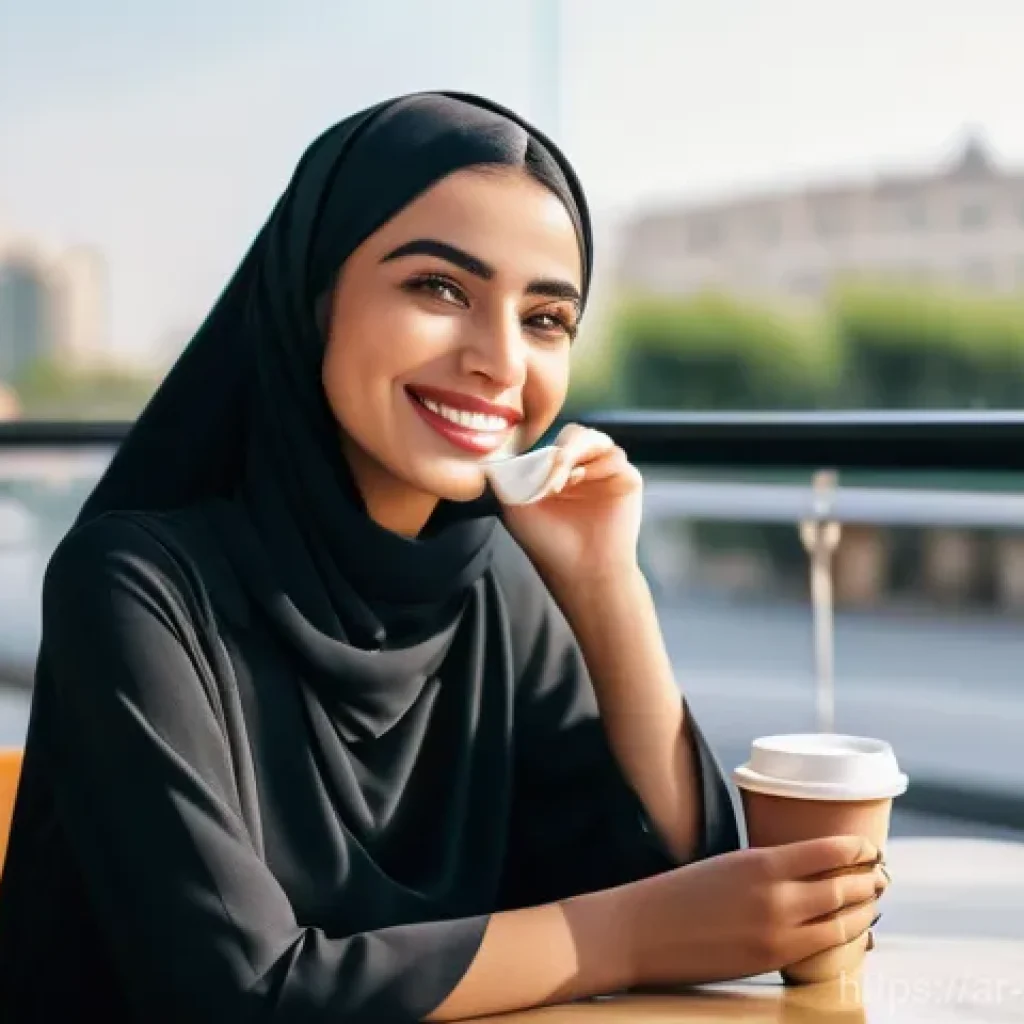 치과 교정학의 최신 연구 - **Invisible Confidence in a Modern Arab Setting**
    "A stylish young Arab woman, around 25-30 year...