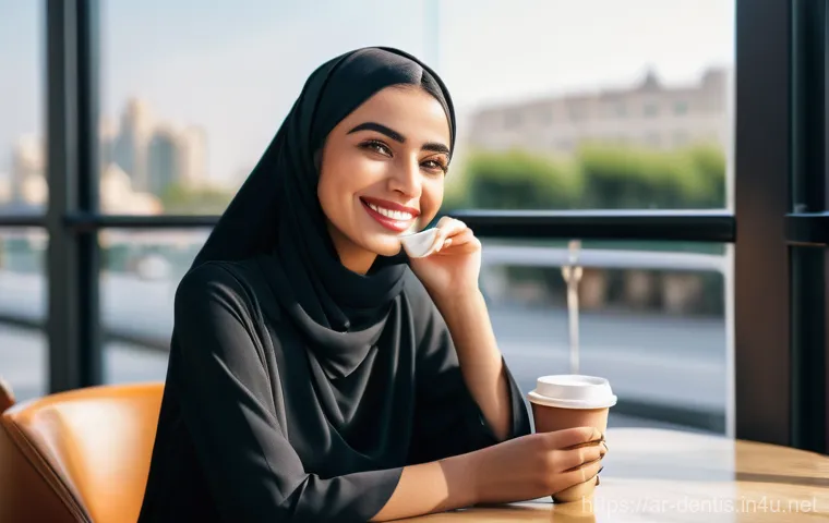 치과 교정학의 최신 연구 - **Invisible Confidence in a Modern Arab Setting**
    "A stylish young Arab woman, around 25-30 year...