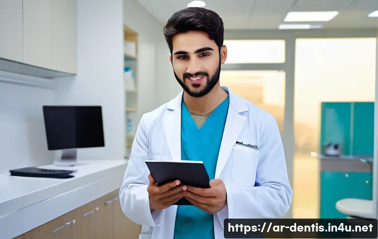 치과 교정 전문의 자격 취득 과정 - **Prompt:** A determined young Arab dental graduate, either male or female, dressed in a crisp white...