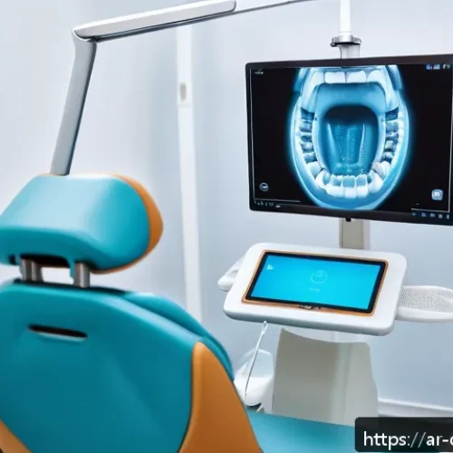 치과 보철물 제작 과정 이해 - A modern dental clinic scene showing a dentist using advanced 3D digital scanning technology on a Mi...